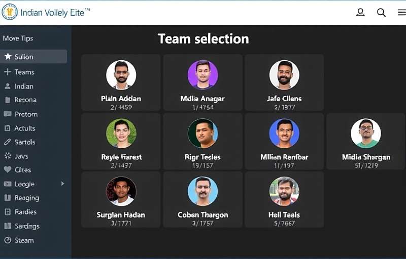 Indian Volley Elite - Team Selection Interface Indian Volley Elite Team Selection Screen showing various Indian state teams